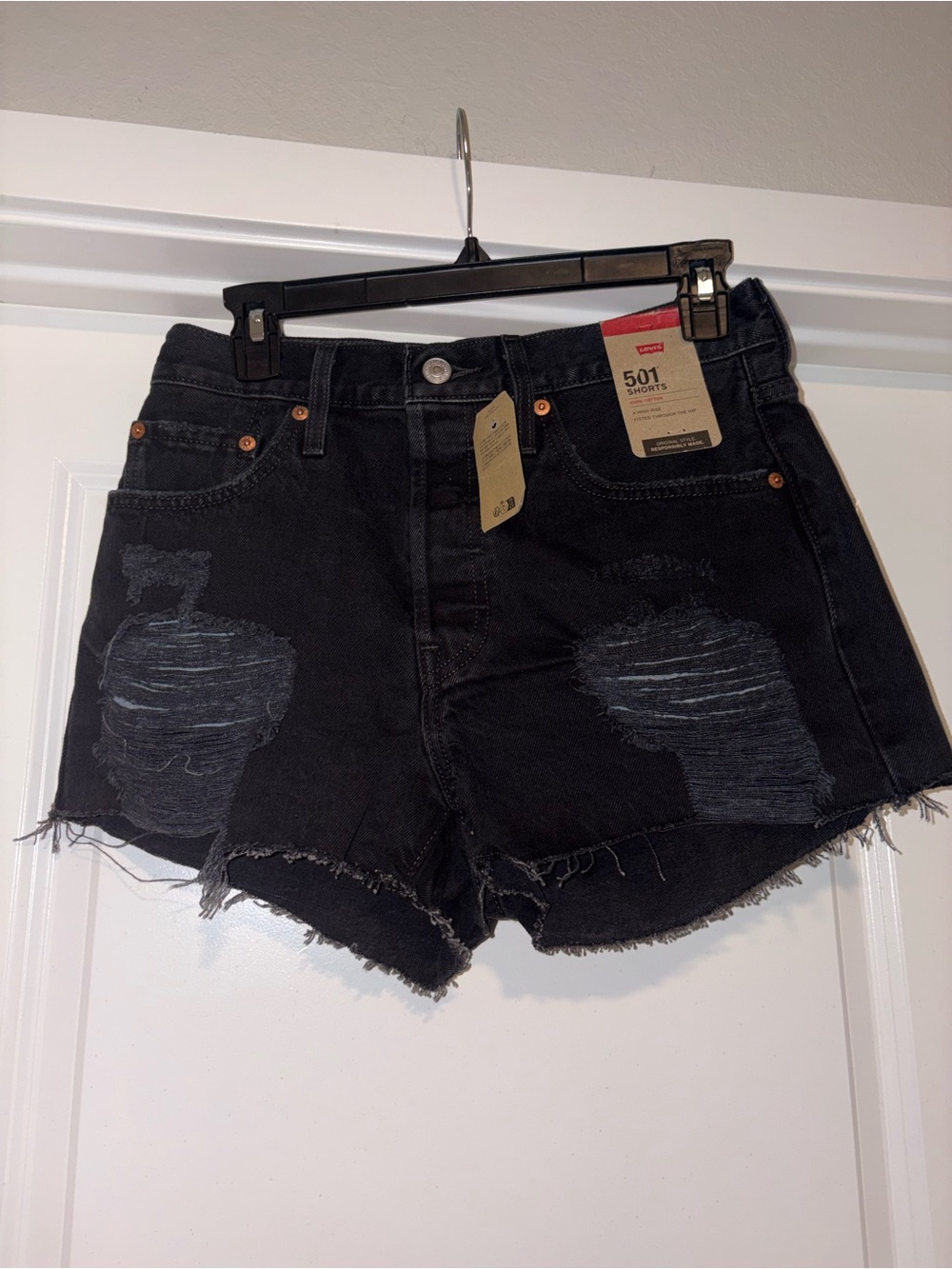 Levi's 501 Black Distressed Jean Shorts